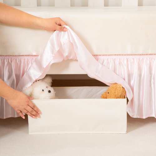 Counfeisly Blush Pink Satin Crib Bed Skirt, 52" x 28" with 14" Drop Silky Soft Baby Crib Skirt for Baby Girls or Boys, Fit for Standard Crib & Toddler Bedding