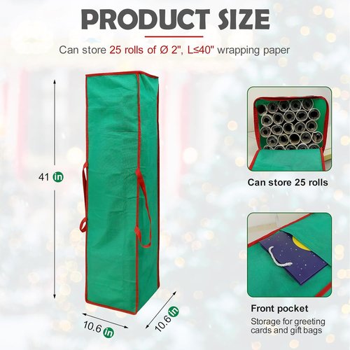Gift Wrapping Organizer Storage Bag by [Brand Name] - 41 Inch Capacity for 25 Rolls | Green Design