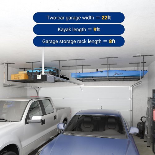 FLEXIMOUNTS 4x8 Overhead Garage Storage Rack - Heavy-Duty Metal Ceiling Organizer | 750lbs Capacity, Hammertone Finish
