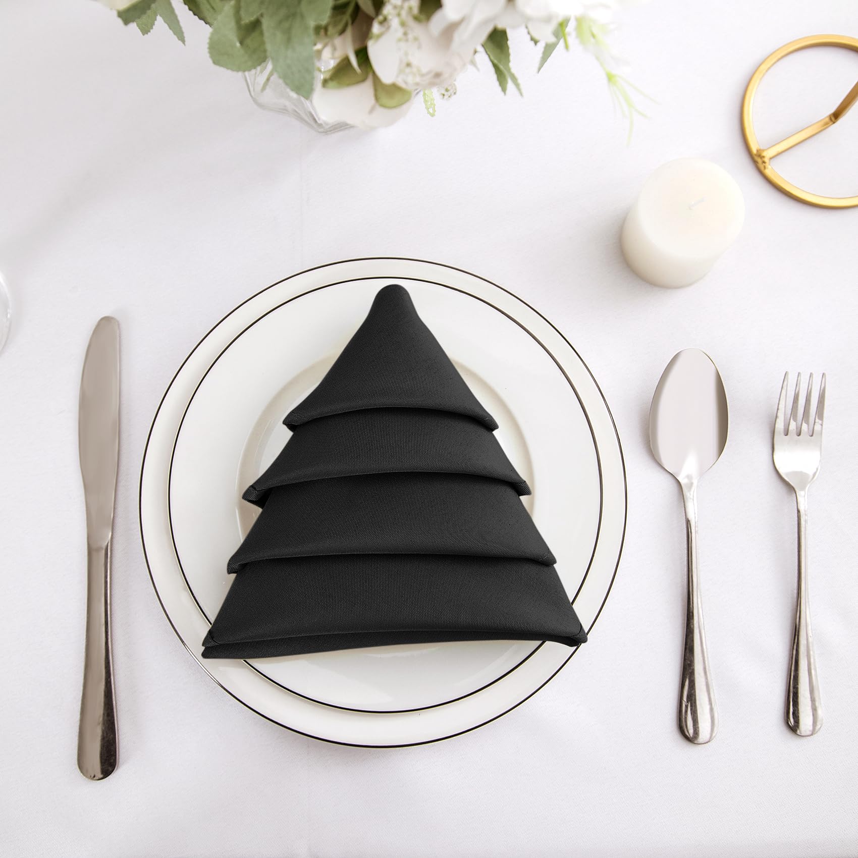 Bailarina Cloth Napkins Set of 120,17x17 inches Dinner Napkins Cloth Washable,Polyester Square Table Cloth Napkin Bulk with Hemmed Edges Ideal for Banquets, Parties and Weddings-Black