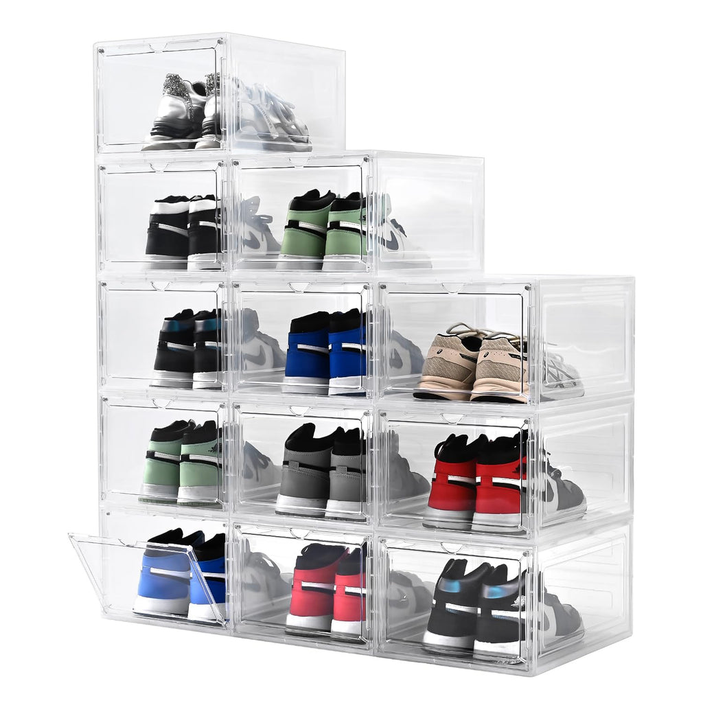 beehomay Large Shoe Boxes Clear Plastic Stackable，Drop Front Shoe Box with Clear Door, Shoe Containers For Sneaker Display,Fit up to US Size12