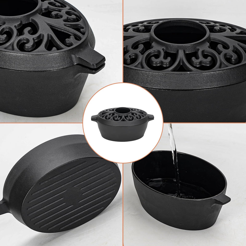 GoCampDirect Wood Stove Steamer - 2.5 Quart Wood Stove Humidifier, Full Porcelain Enamel Coated Cast Iron humidifier for Rust Proof, Matte Black Finish with Lattice Top Black