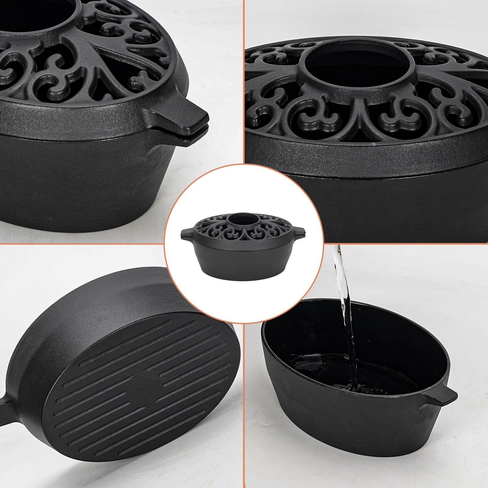 GoCampDirect Wood Stove Steamer - 2.5 Quart Wood Stove Humidifier, Full Porcelain Enamel Coated Cast Iron humidifier for Rust Proof, Matte Black Finish with Lattice Top Black