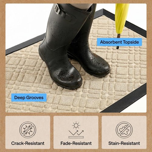 GORILLA GRIP Waterproof All-Season WeatherMAX Doormat - Natural Rubber, Stain & Fade Resistant, 29x17, Modern Latte