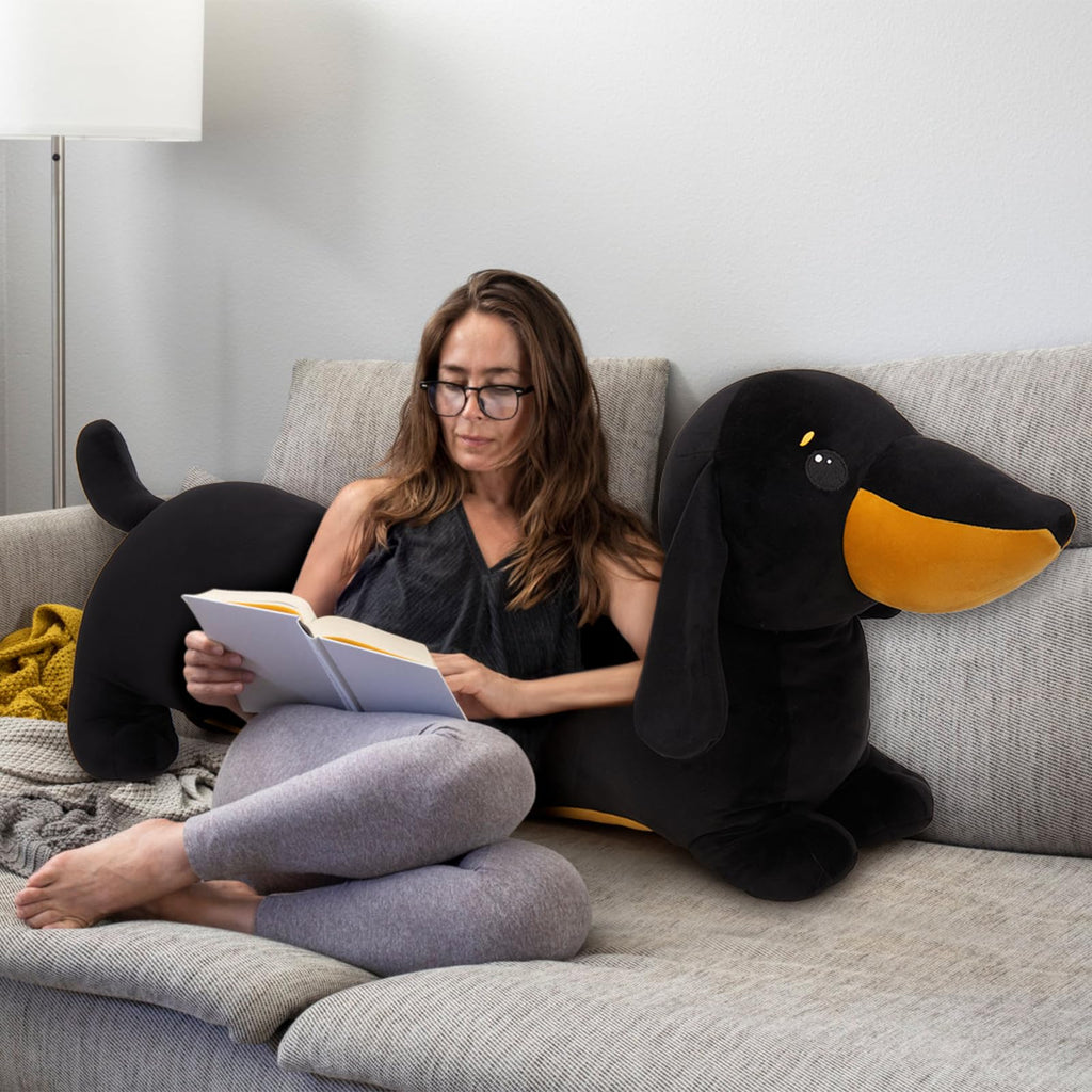 MorisMos Dachshund Stuffed Animal Plush 4ft, 43'' Long Weiner Dog Body Pillow for Kids Adults, Lifelike Weiner Dog Toy Designed in NYC, Realistic Black Dachshund Gift for Girl Boy Toddler Women