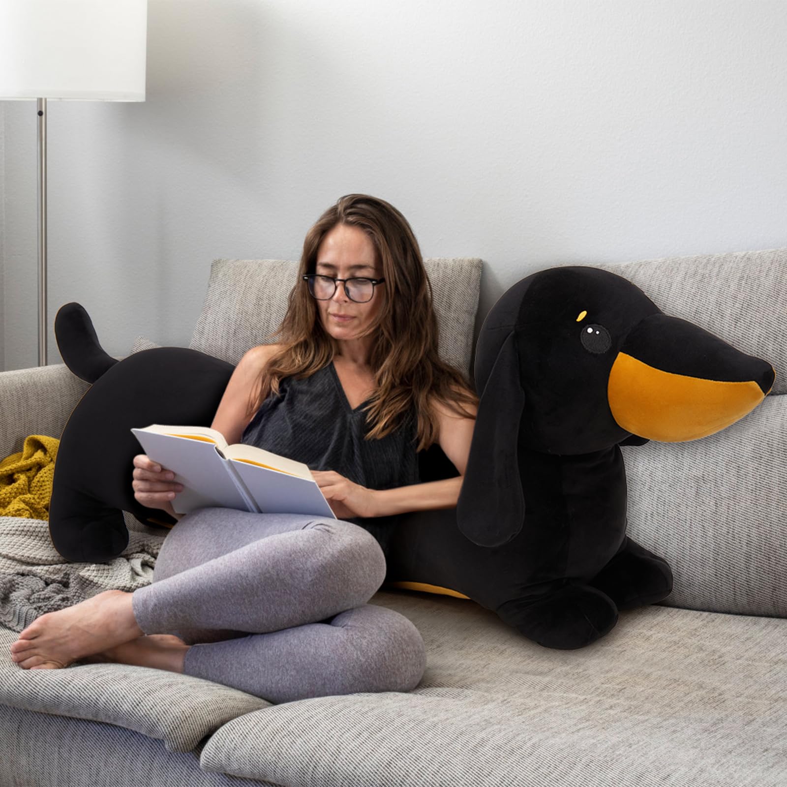 MorisMos Dachshund Stuffed Animal Plush 4ft, 43'' Long Weiner Dog Body Pillow for Kids Adults, Lifelike Weiner Dog Toy Designed in NYC, Realistic Black Dachshund Gift for Girl Boy Toddler Women