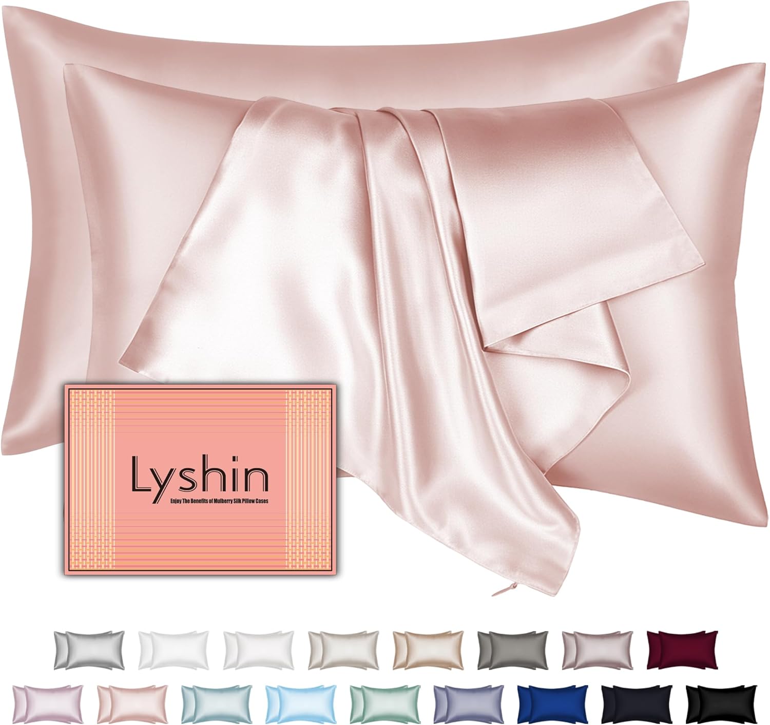 Mulberry Silk Pillow Cases - 2 Pack Standard Size with Hidden Zipper | Cooling Satin for Hair & Skin - Coral Pink