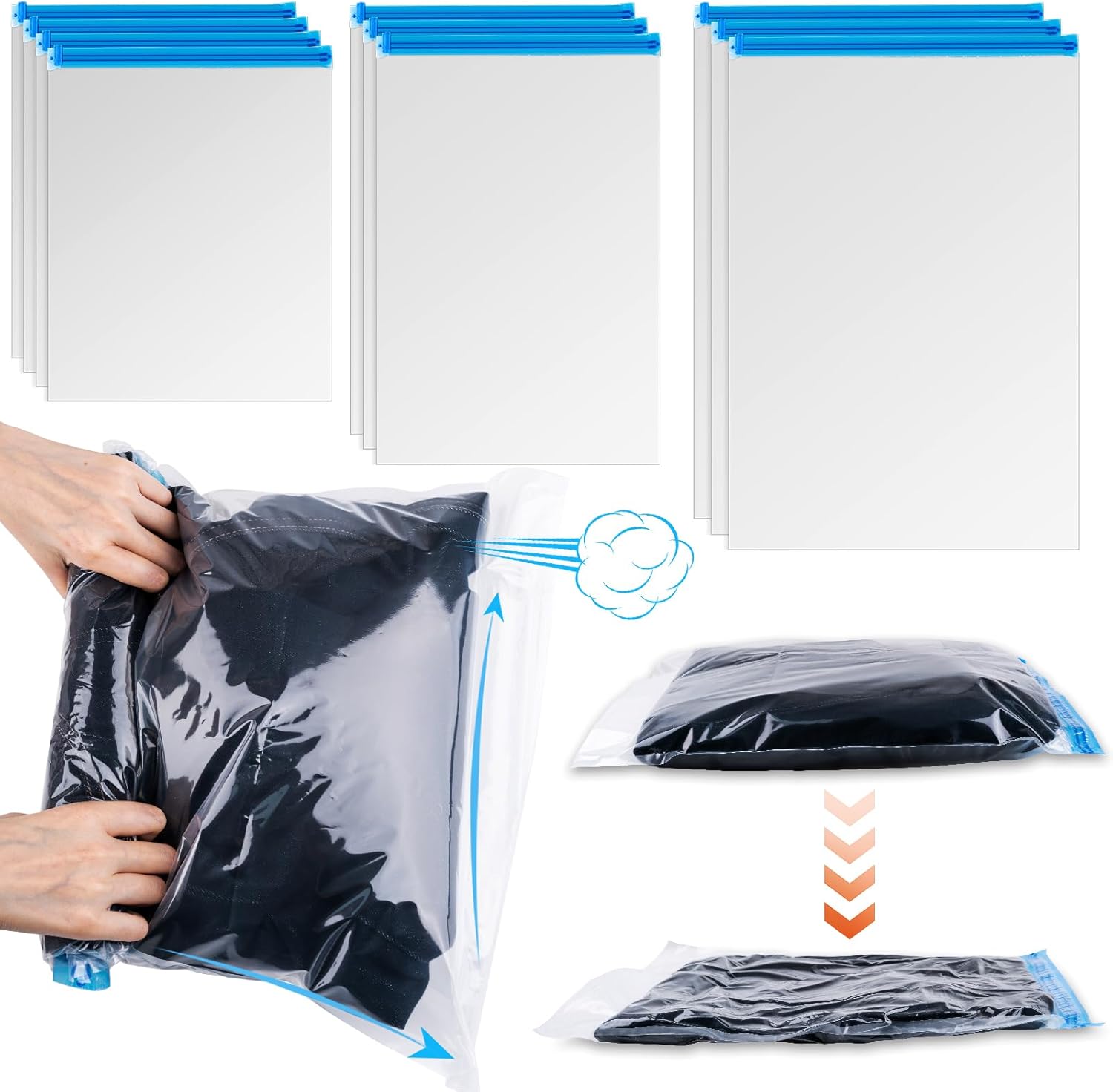 Skiennix Compression Bags - 10 PCS Space Saver Bags for Travel | No Vacuum Needed, 3 Sizes