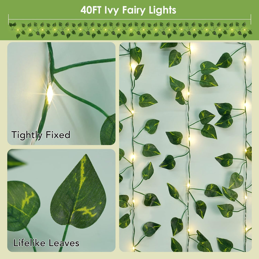 OMIKA 40FT Pothos String Lights - 120 LED Fairy Lights with Remote for Bedroom, Garden & Party Decor | Warm White
