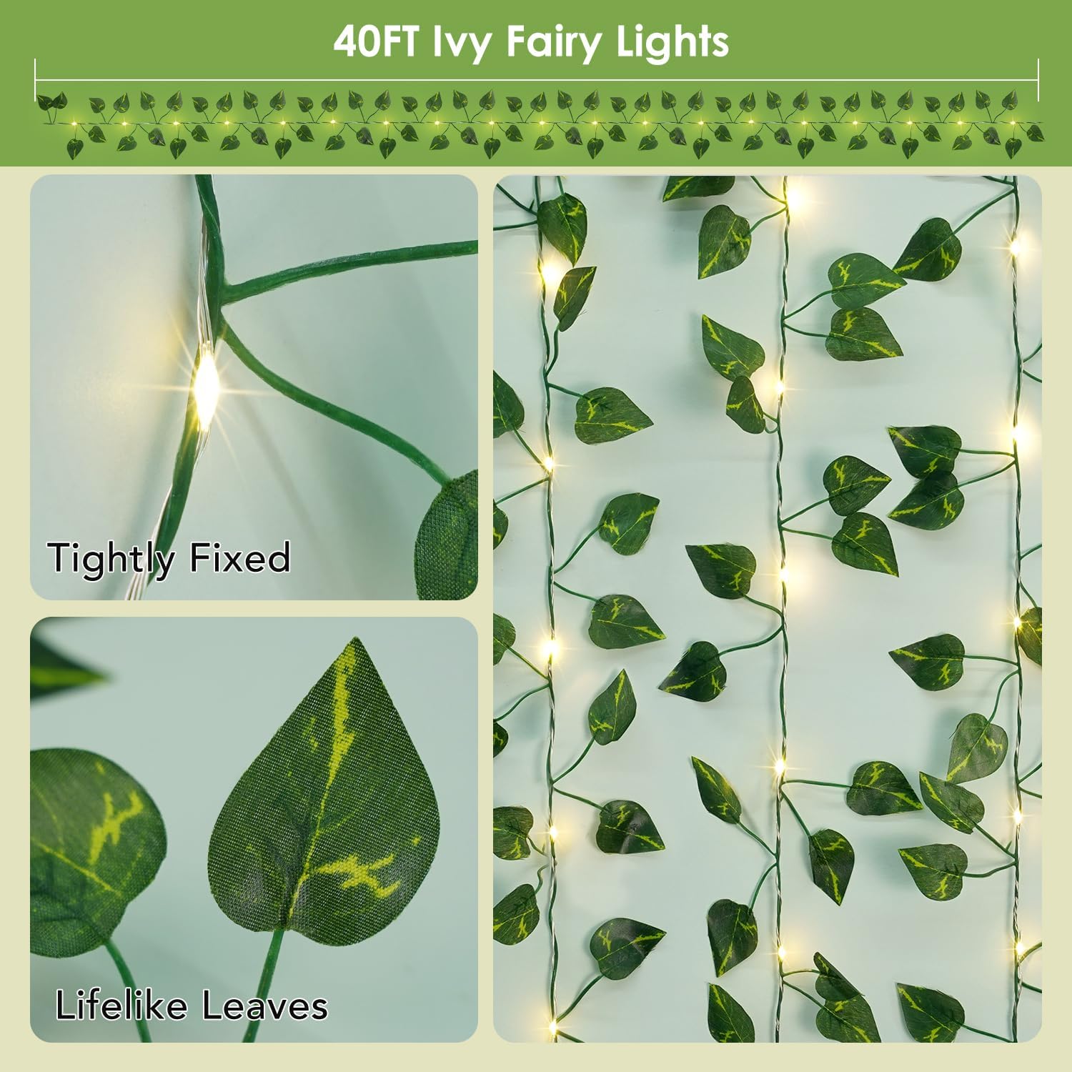 OMIKA 40FT Pothos String Lights - 120 LED Fairy Lights with Remote for Bedroom, Garden & Party Decor | Warm White