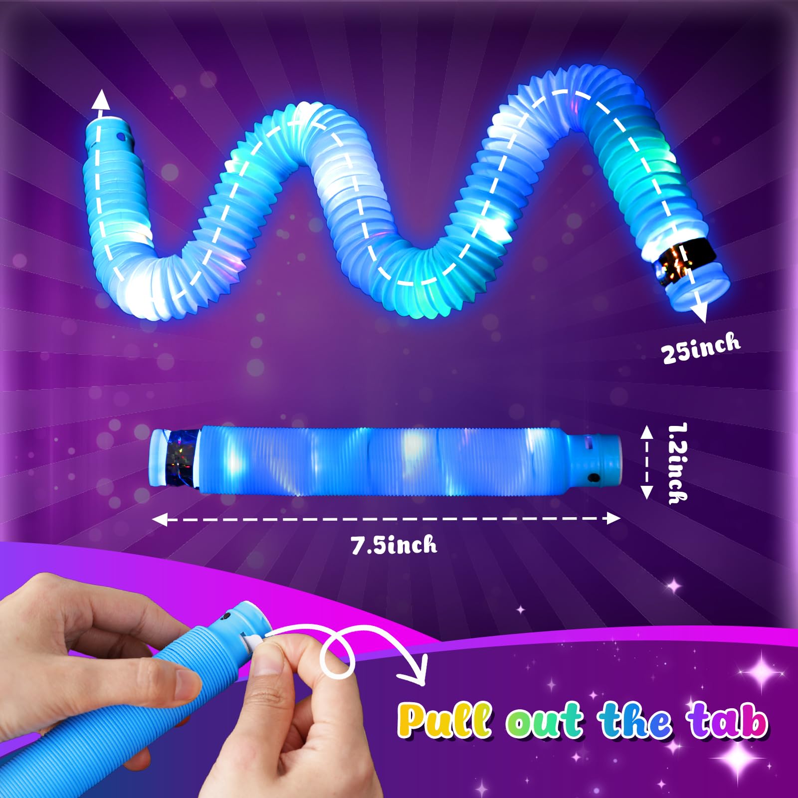 LovesTown 24PCS Light Up Glow Sticks Pop Tubes for Party Favor, Glow in the Dark Party Favor Supplies for Kids Supplies, Light Up Necklace Bracelet Accessories for Boys Girls Birthday
