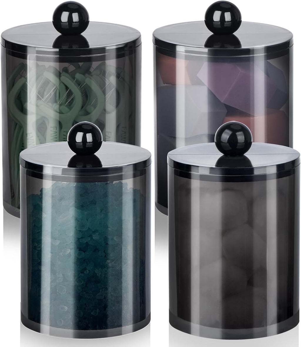 XIPENGKEJI Qtip Holder Set - 4 Pack Apothecary Jars with Lids for Bathroom Organization | 10oz-12oz Black