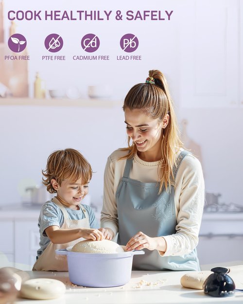 Ciwete Enameled Cast Iron Dutch Oven – 4.4 Quart Pot with Lid & Potholders – Heavy-Duty Cookware for Bread Baking, Braising, Stews & Roasting – Oven & Stovetop Safe up to 500°F – Purple