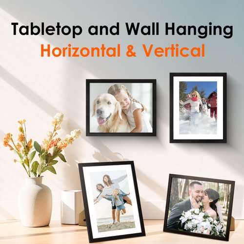 FIXSMITH 8x10 Picture Frame Set of 4, Photo Frame with HD Plexiglass, Display Pictures 5x7 with Mat or 8x10 Without Mat Multi Picture Frames Collage for Tabletop or Wall Display, Black