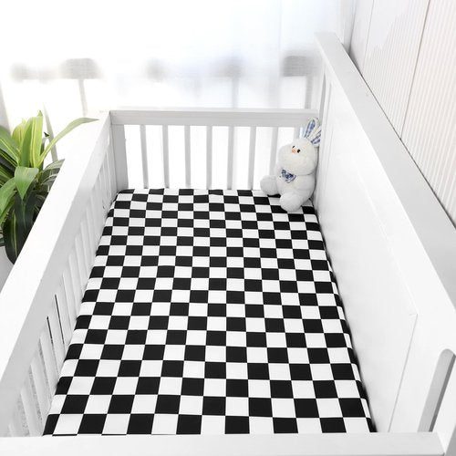 DILIMI Fitted Crib Sheets for Baby Boys and Girls, Ultra-Soft Breathable Baby Crib Sheet Fits Standard Crib and Toddler Mattress, Black Checkered