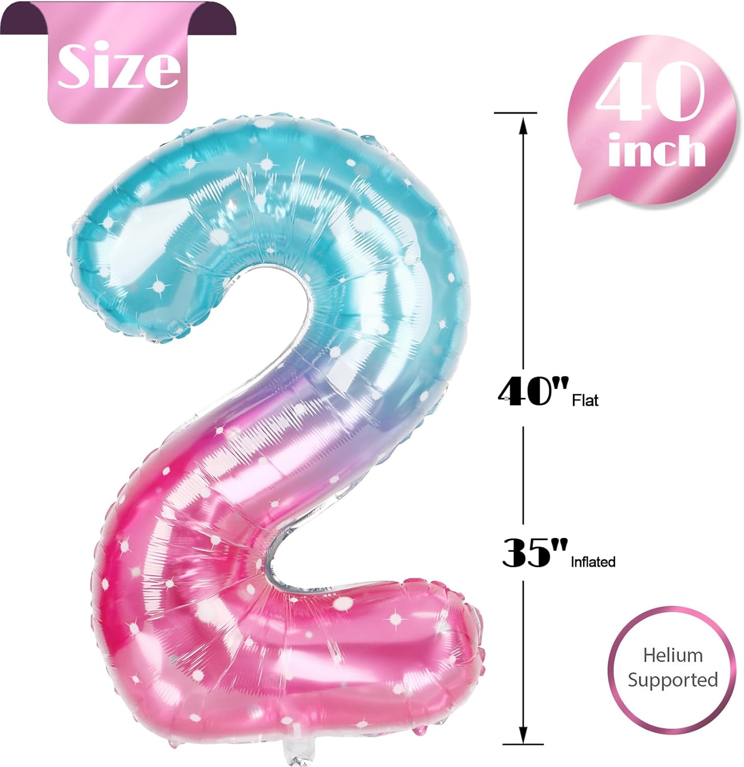 Starry Sky 40-Inch Number 2 Balloon - Sparkling 2nd Birthday Decoration for Toddlers & Kids
