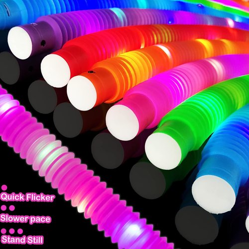 Glow Sticks | Camping Essentials for Kids - 6 PCS LED Light-Up Pop Tube Wand & Bracelet Toys