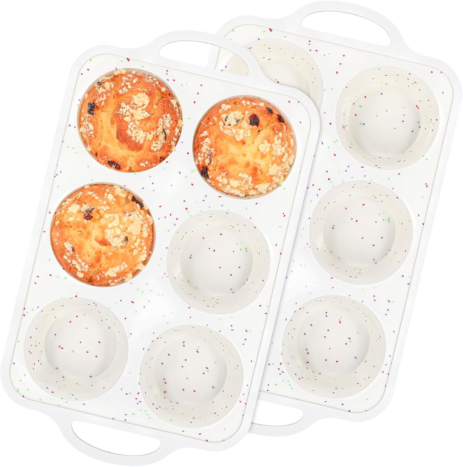 Skiennix Jumbo Muffin Pan Set - Non-Stick Food Grade Silicone | 6 Cup with Metal Frame & Handles, BPA-Free