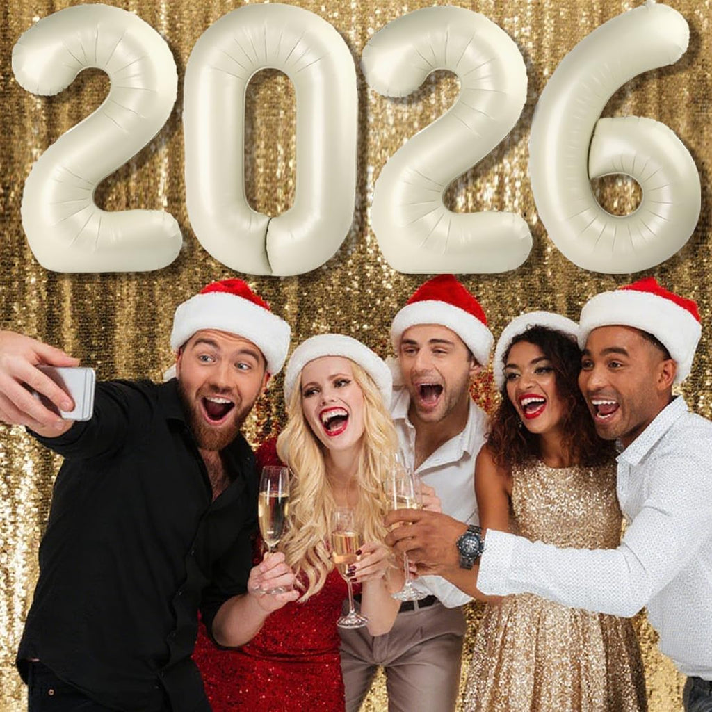 2026 Number Balloons - 40 Inch Cream White Balloons for New Year's Eve & Graduation Celebrations