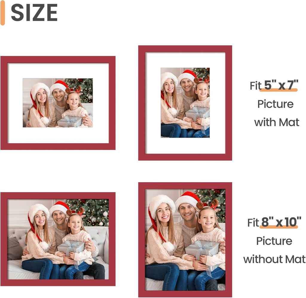 Upsimples 8x10 Picture Frame - Versatile Display for 5x7 with Mat or 8x10 Without - Red, 1 Pack