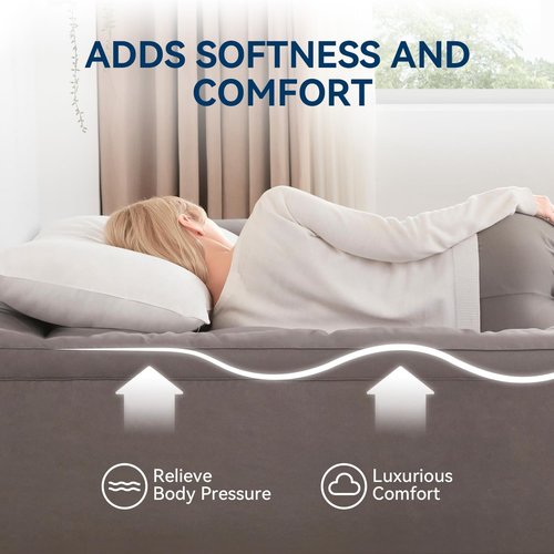 BDEUS Queen Size Dual Layer 5-Inch Memory Foam Mattress Topper - 2-Inch Gel Plus 3-Inch Down Alternative Pillow Top, Dark Gray