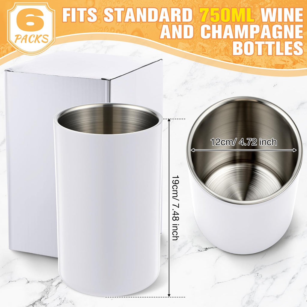 Potchen 6 Pack Wine Chiller Bucket Wine Bottles Cooler Bulk, Stainless Steel Double Wall Insulated Champagne Ice Bucket for Parties,Fits for 750 ml Bottles (White)