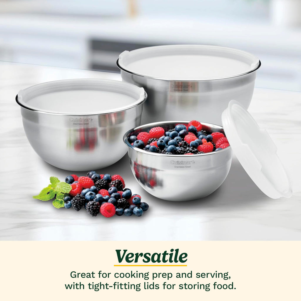 Cuisinart Mixing Bowl Set, Stainless Steel, 3‑Piece Nesting Bowls for Baking, Cooking & Food Prep, CTG-00-SMB