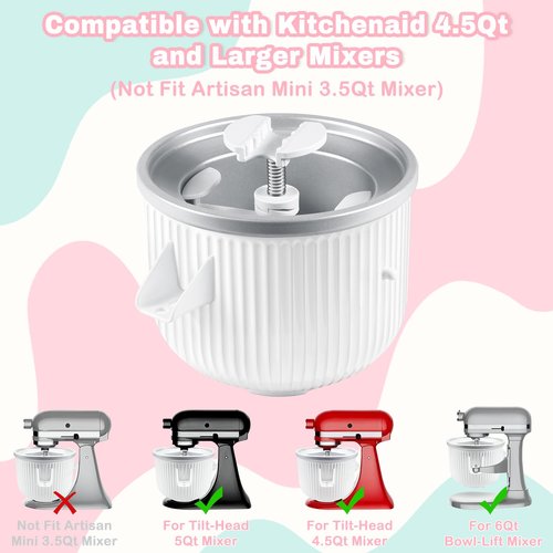 Stainless Steel Meat Grinder Attachment for KitchenAid & Ice Cream Maker Attachment for KitchenAid Stand Mixer