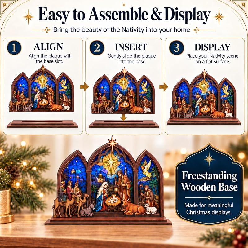 Tabletop Nativity Scene Set – Wooden Christmas Nativity Decor, 7.5 in Wide