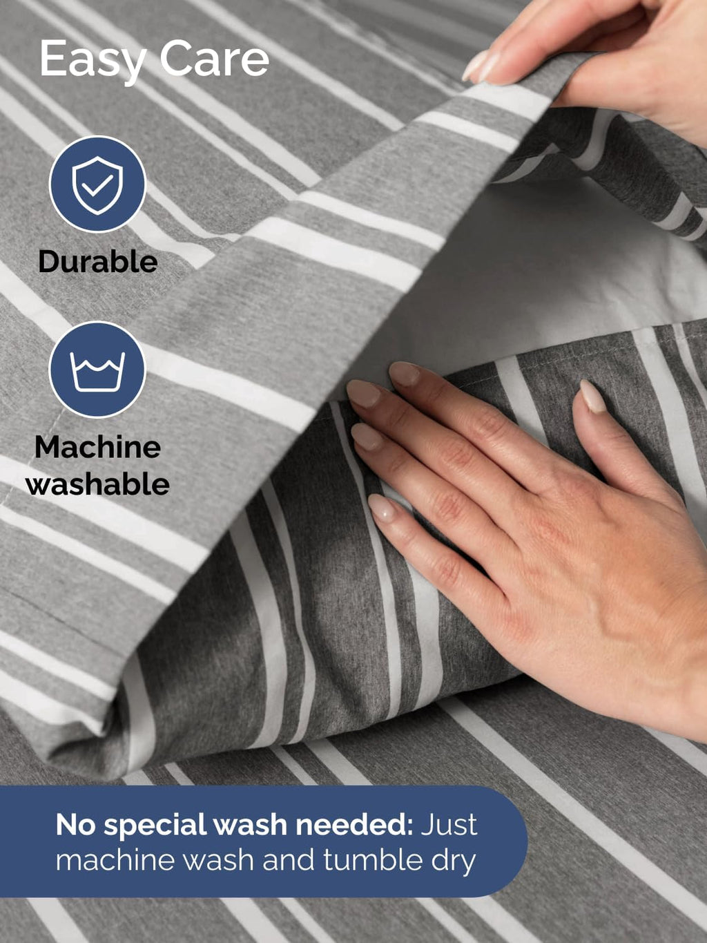 Skiennix Extra Deep Split King Sheet Set - 7 Piece Cooling Bedding - Soft, Wrinkle-Free Grey Stripes