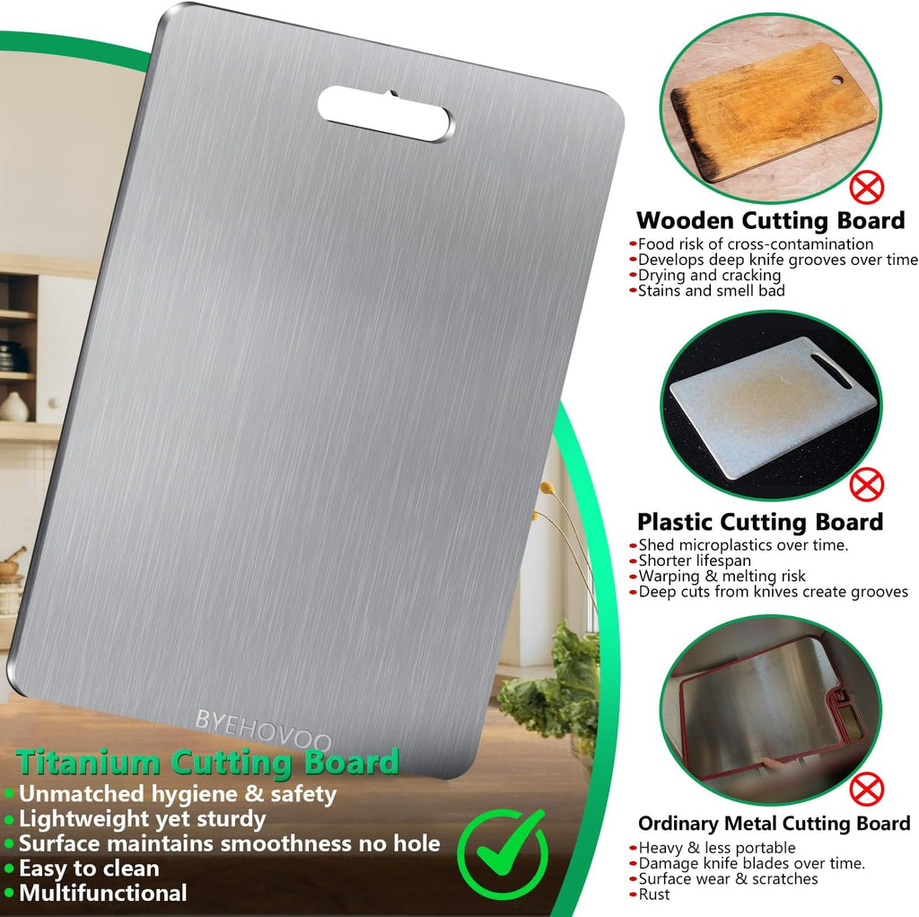 **Titanium Cutting Boards - Set of 3 Double-Sided Pure Titanium | Easy to Clean & Dishwasher Safe**