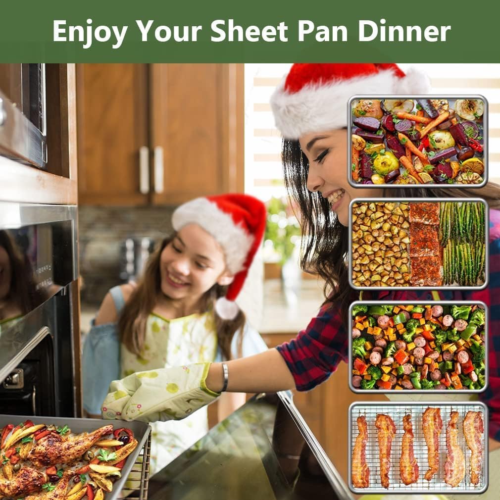 ROTTAY Baking Sheet Set - Stainless Steel Cookie Pans with Cooling Racks | Heavy Duty, Nonstick, 16 x 12 Inches