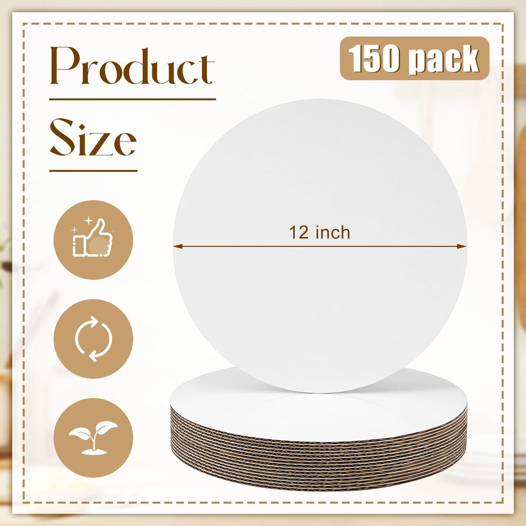 Dandat 150 Pcs Cardboard Cake Boards Bulk 12 Inch White Pizza Cardboard Round Circles Study Base for Cake Pizza Desserts for Wedding, Baking, Decorating Supplies