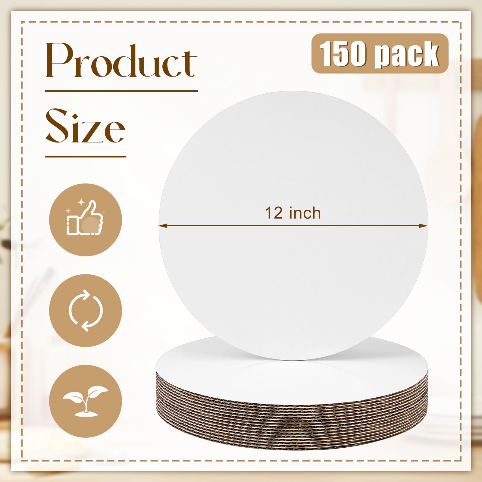 Dandat 150 Pcs Cardboard Cake Boards Bulk 12 Inch White Pizza Cardboard Round Circles Study Base for Cake Pizza Desserts for Wedding, Baking, Decorating Supplies