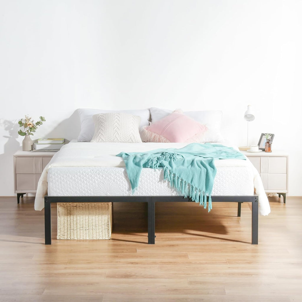 Olee Sleep King Size Platform Bed Frame - 18 Inch Heavy Duty Steel Slats, Noise-Free, Easy Assembly, Black