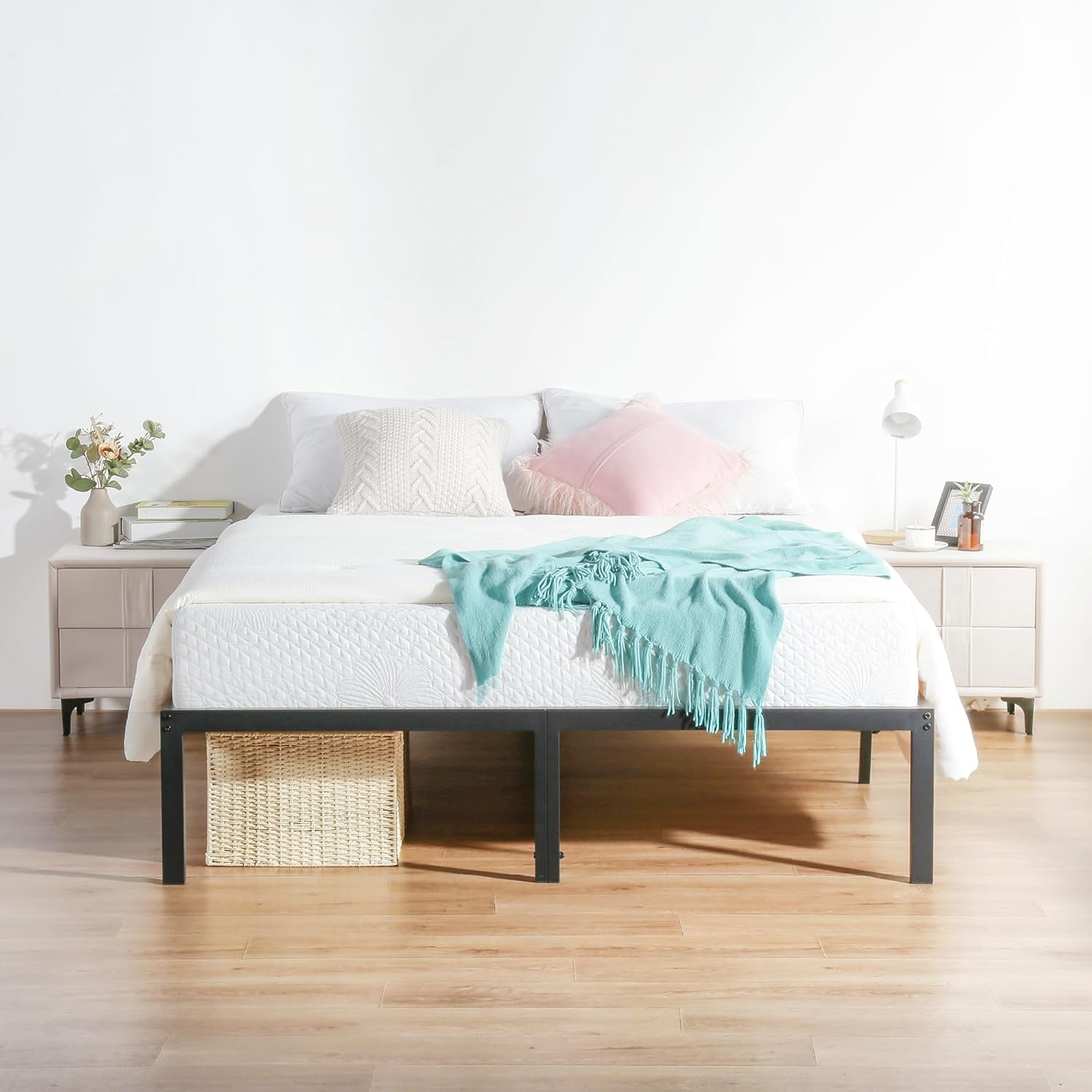 Olee Sleep King Size Platform Bed Frame - 18 Inch Heavy Duty Steel Slats, Noise-Free, Easy Assembly, Black