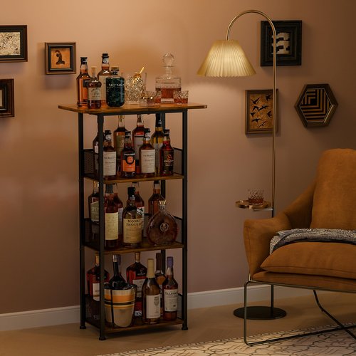 Eyteenokk Wine Rack Freestanding Floor:4 Tier Whiskey Wine Rack Mini Bar Cart,Liquor Cabinet-Home Bar for Bottles,Cocktail Shaker,Mugs-(23.6 * 11.8 * 40inch)