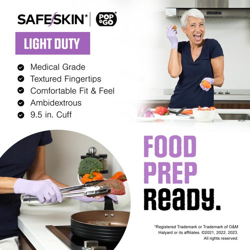 SAFESKIN Nitrile Disposable Gloves, 200 Count, Light Duty, Medium Size, Powder Free - For Food Handling, First Aid, Hair Coloring, Baby and Pet Care - Premium Medical Exam Gloves
