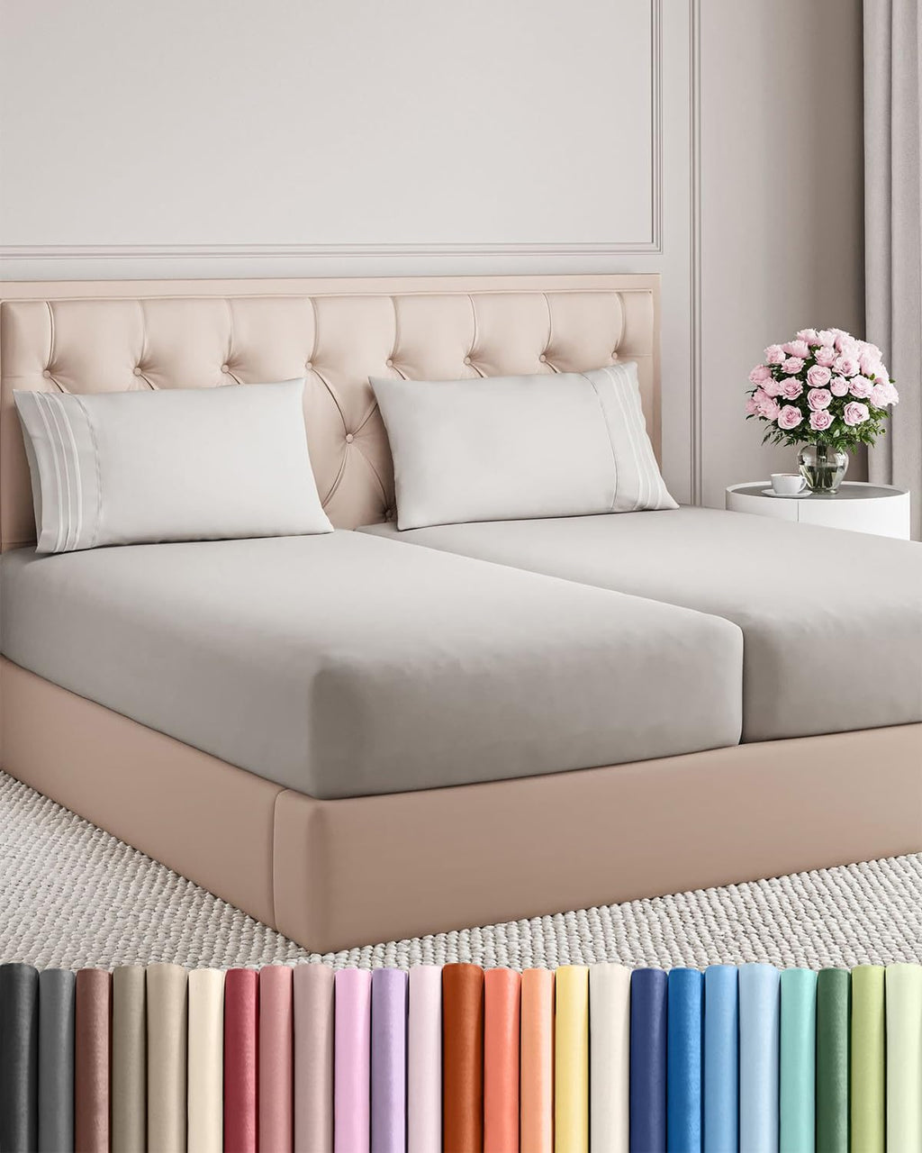 Split King Size 5-Piece Sheet Set - Comfy Cooling Bed Sheets | Hotel Luxury Bedding - Deep Pockets, Wrinkle-Free - Oeko-Tex Certified - French Grey