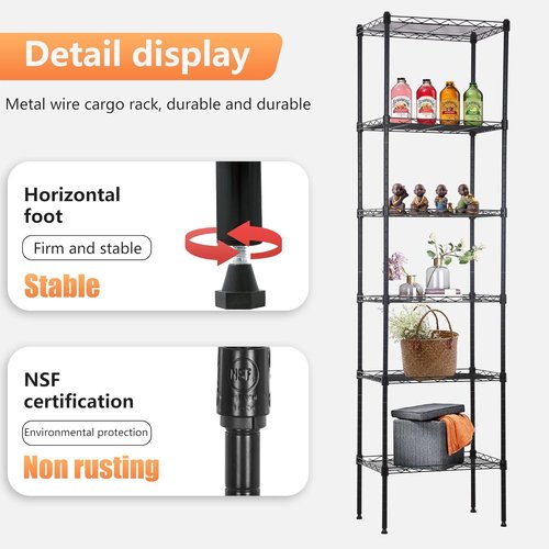 FDW 6-Tier Wire Shelving Unit - Adjustable Metal Pantry Rack for Kitchen & Garage | 17L x 12W x 64H, Black