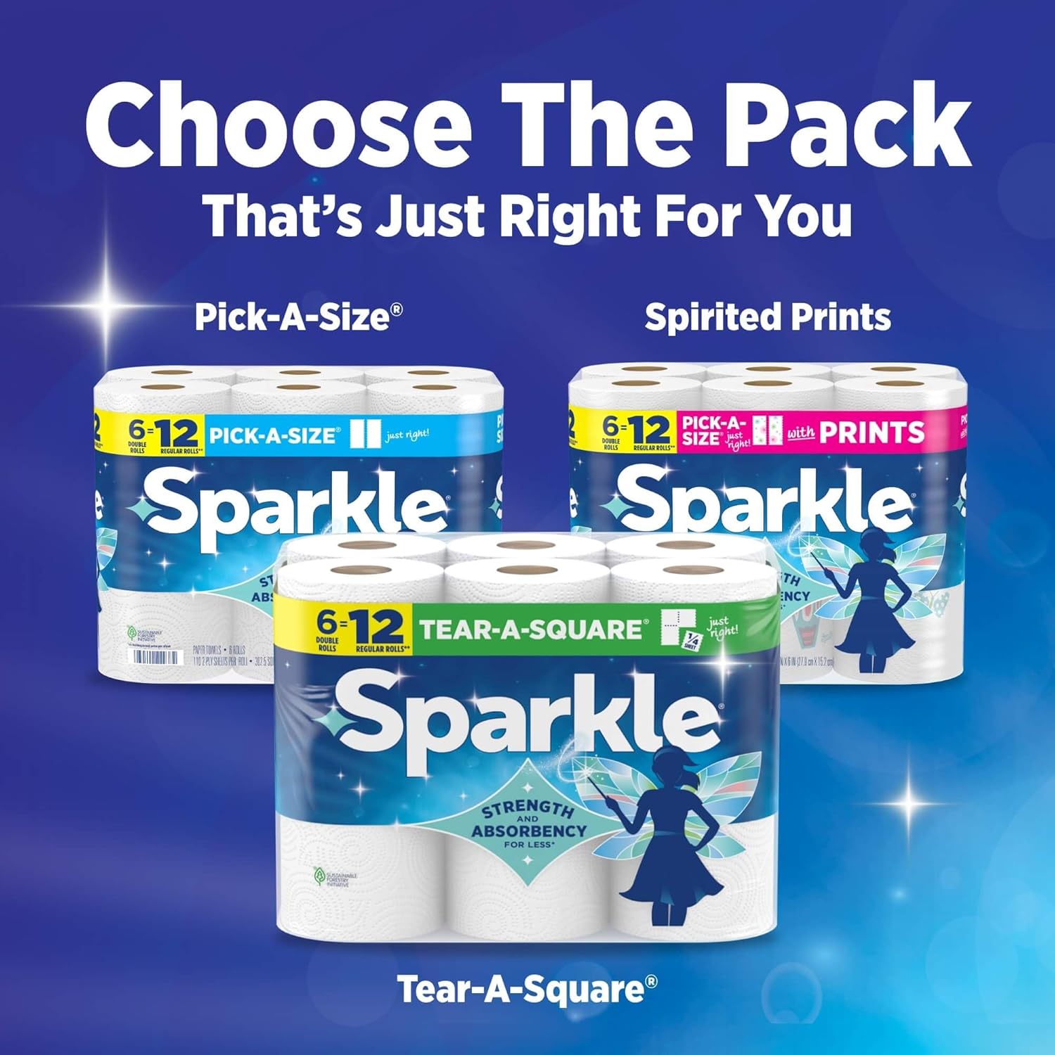Sparkle Paper Towels - Strong 2-Ply Pick-A-Size Rolls | 24 Double Rolls (2,640 Sheets) for Kitchen Cleanup