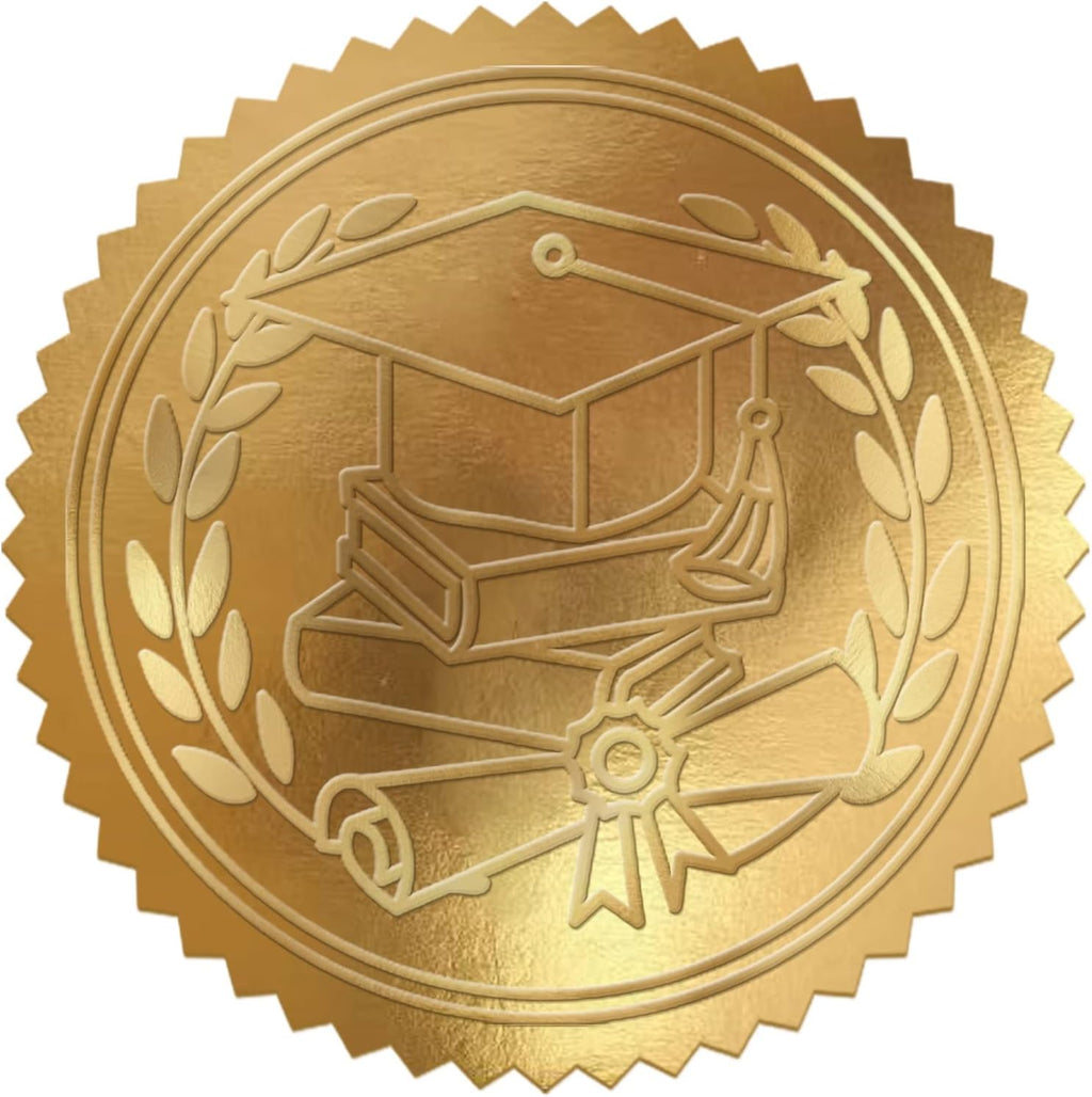 Whaline Graduation Cap Foil Seal Stickers - 500Pcs Self-Adhesive Gold Decals for Diplomas & Awards | 1.5 Inch