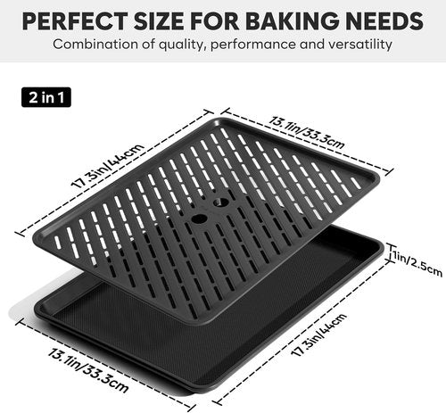Half Sheet Pan with Cooling Rack - 17.3” x 13.1” Non-Stick Baking Sheets | Heavy Duty Cookie Trays