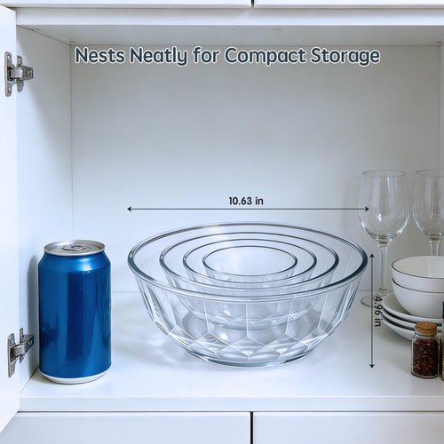 ENVTEK Thick Glass Mixing Bowls with Airtight Lids Set, 5-Piece Nesting Bowls for Baking & Meal Prep, BPA Free, Dishwasher Safe, 0.5/0.8/1.6/2.7/4.4 Quart - Gray