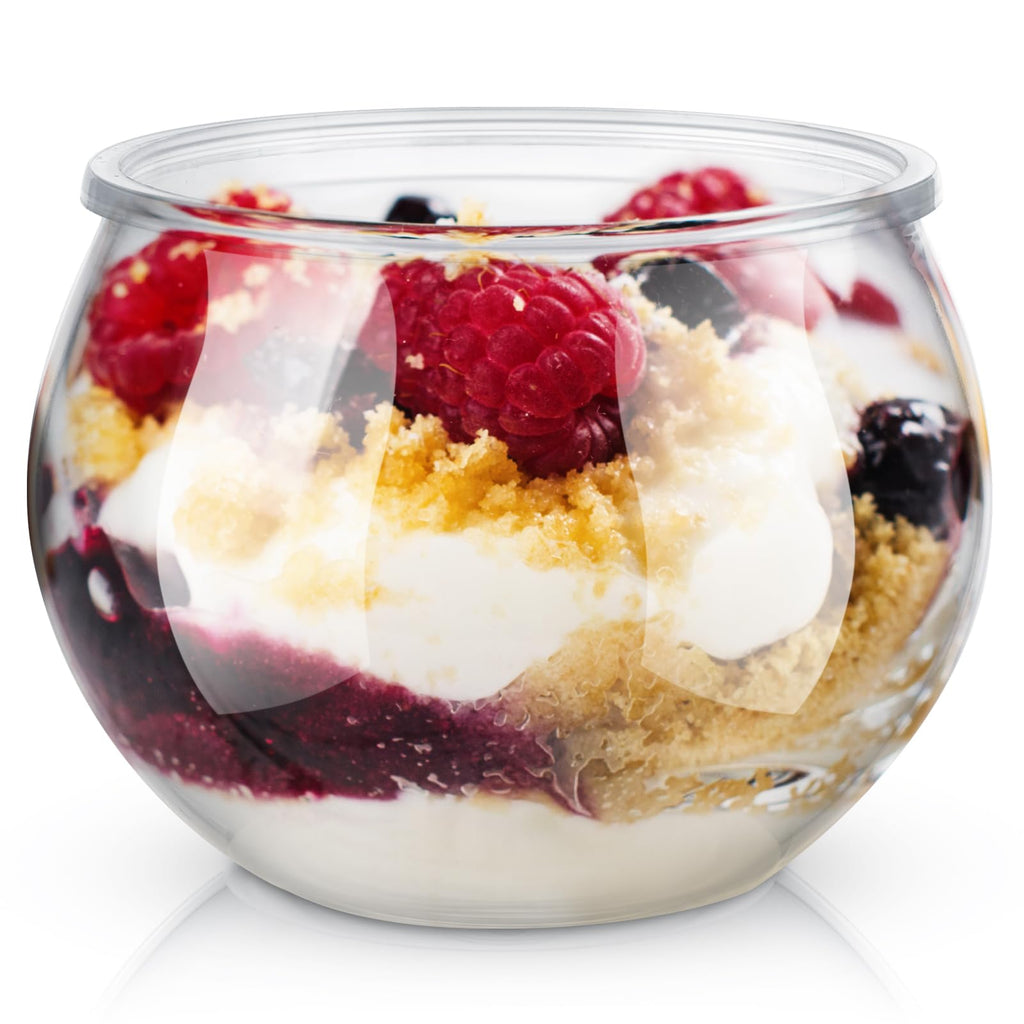 Newtay 150 Pcs 3 oz Sphere Plastic Dessert Cups for Party Small Clear Parfait Appetizer Cups Mini Round Dessert Bowl Disposable Ice Cream Salad Fish Bowl for Serving Wedding Event Birthday Party Cake
