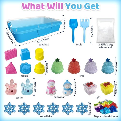 Aocii Kids Sensory Bin Sand Kit - Winter Fairy Tale Theme Sandbox Play Set for Ages 3-9