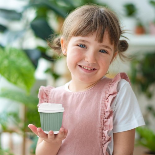 Whaline 100Pcs Sage Green Disposable Espresso Cups with Lids 4oz Gradient Green Paper Cups Corrugated Ripple Wall Insulated Hot Cups for Home Office Party Supplies