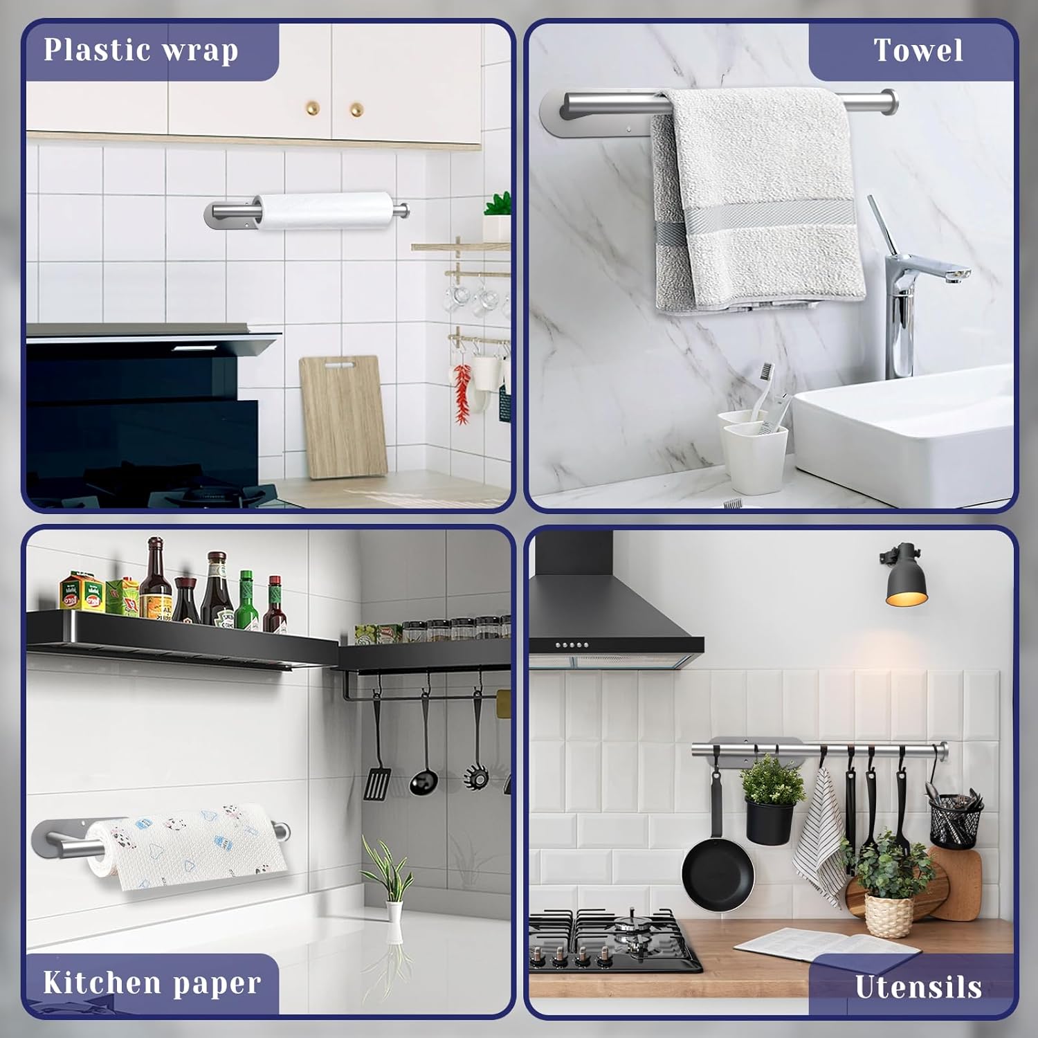 Stainless Steel Paper Towel Holder by [Brand Name] - Self-Adhesive or Drilling | Wall Mount for Kitchen & Bathroom