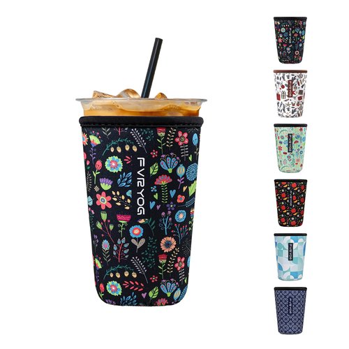FVRYOG Reusable Insulated Neoprene Iced Coffee Sleeves for Iced Coffee Cups, Coffee Coolies sleeves for Iced & Hot Drinks
