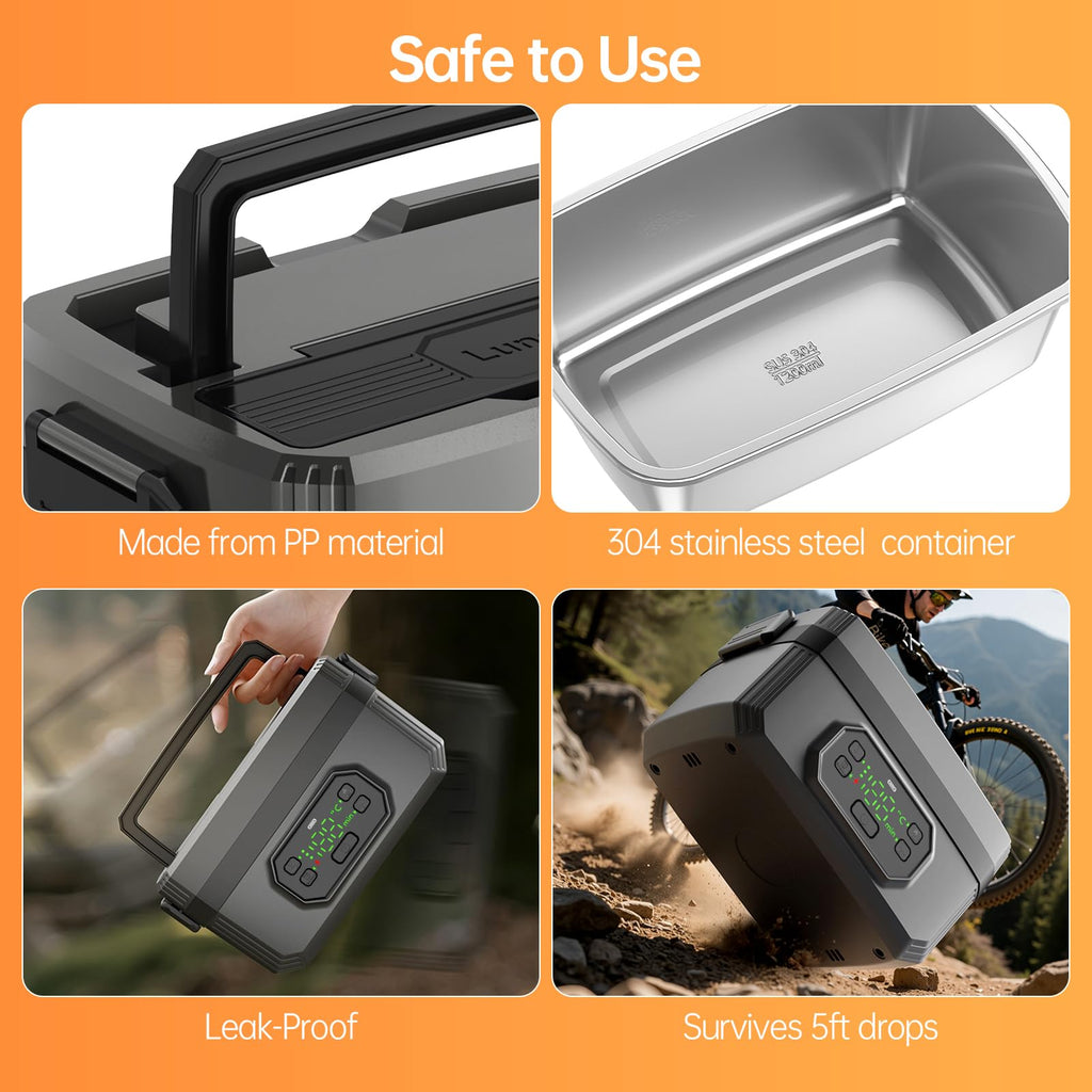 Eosyrennis Portable Cordless Electric Lunch Box for Adults,Rechargeable Self-Heating Food Warmer with Timer & Leak-Proof,1.2L SS Container,21000mAh Battery Powered for Office,Travel,Car,Outdoor